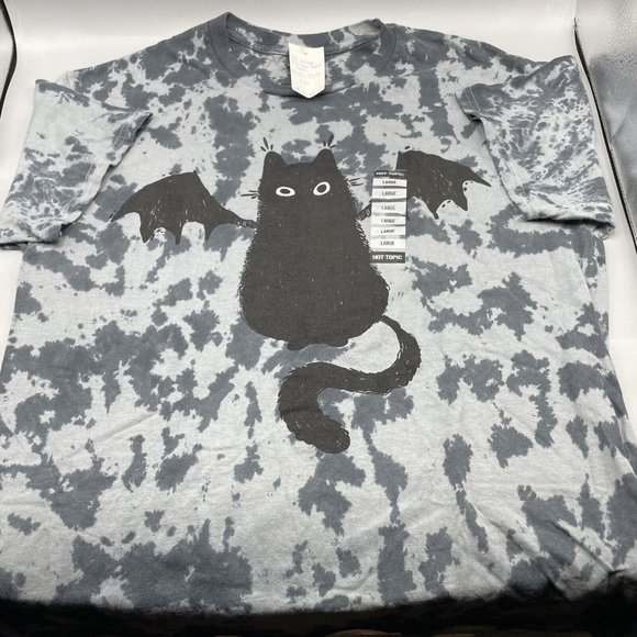 TieDye Shirts Stephanie Bayles Tshirt Cat Bat Wings Tie Dye Gray